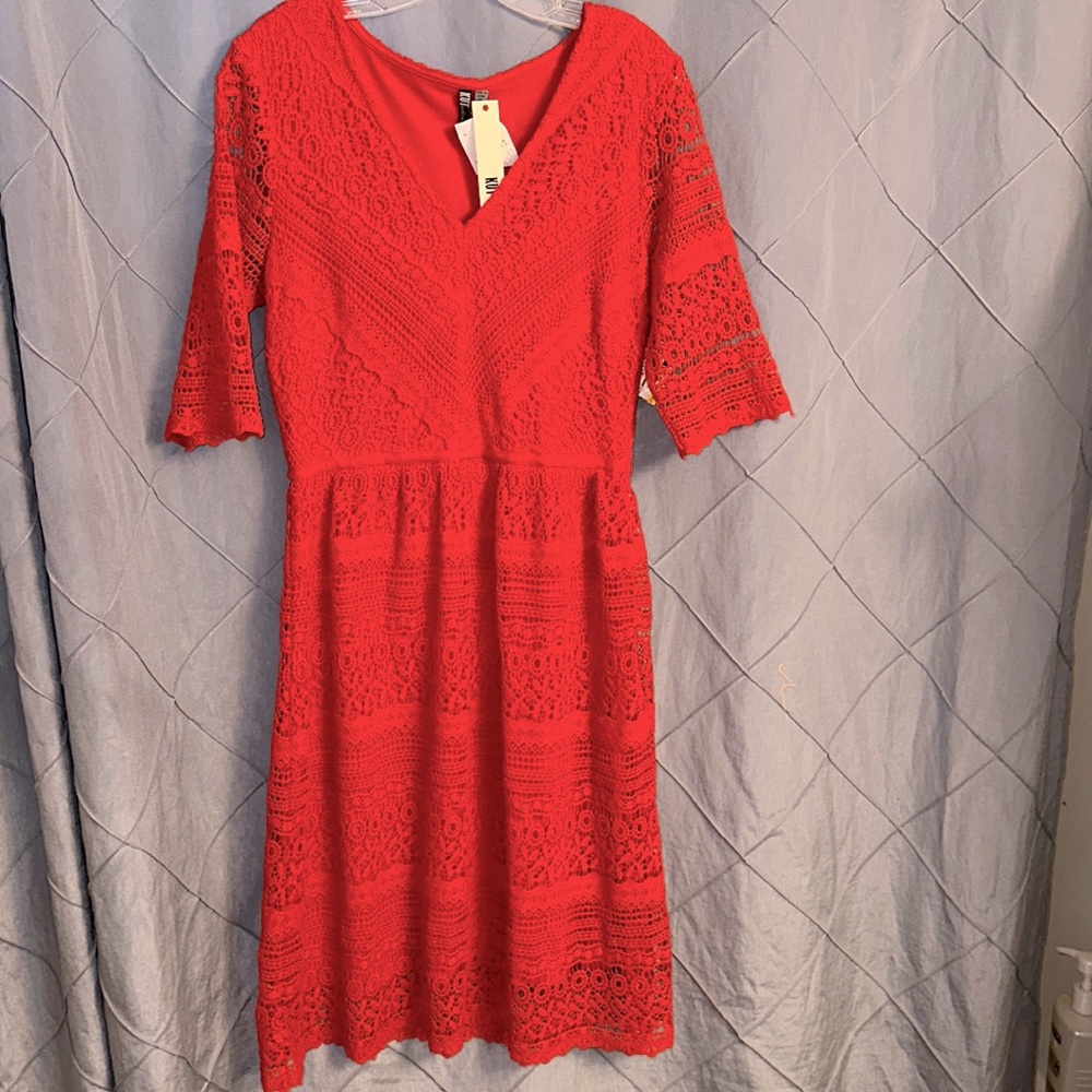 NEW kut from the kloth red lace style v neck dress sz 10